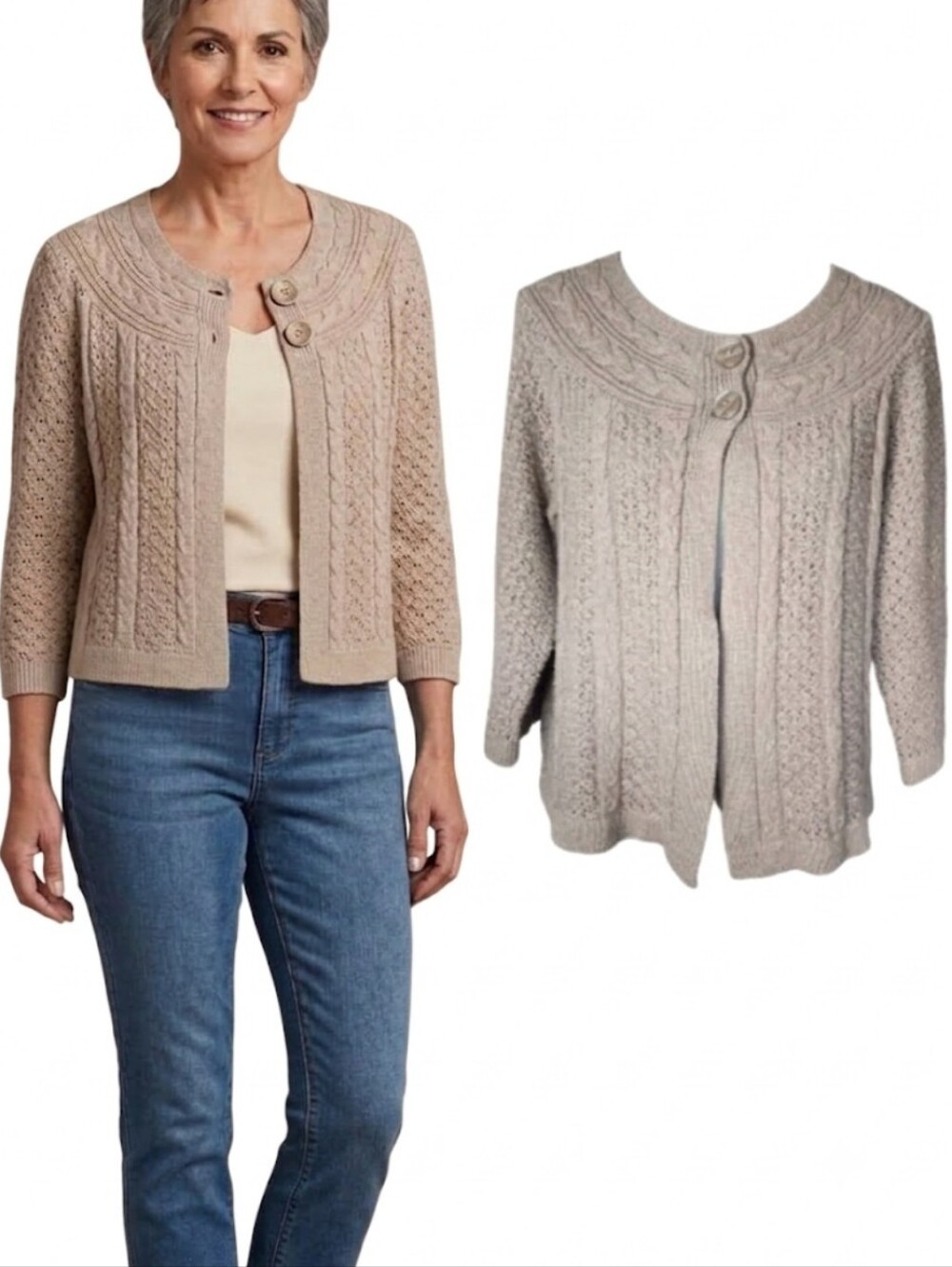 Croft & Borrow tan cropped cardigan sweater women's size large
